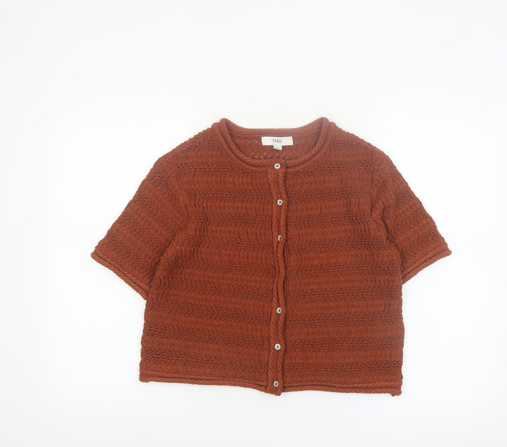 Marks and Spencer Women's Brown Knit Short Sleeve Cardigan M