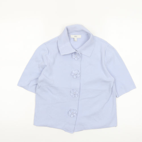 Marks and Spencer Women’s Blue Short Sleeve Button-Up Knit Top S