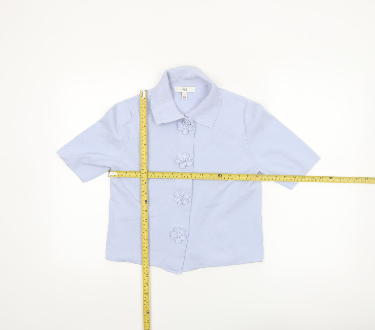 Marks and Spencer Women’s Blue Short Sleeve Button-Up Knit Top S