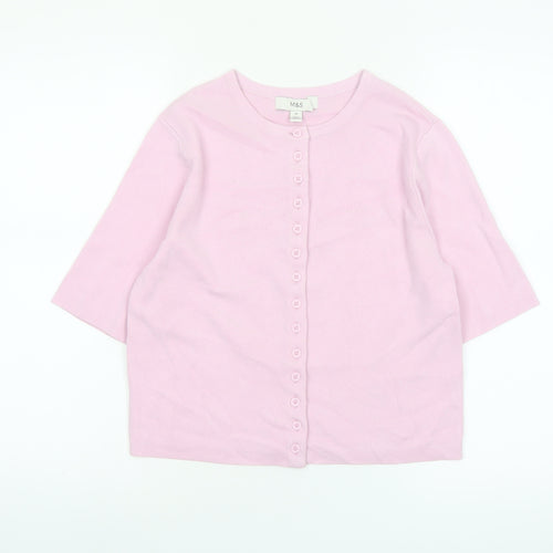 Marks and Spencer Womens Pink Button-Up Knit Top M