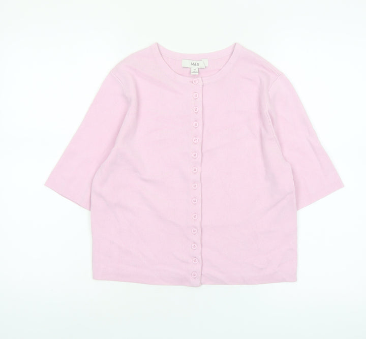 Marks and Spencer Womens Pink Button-Up Knit Top M