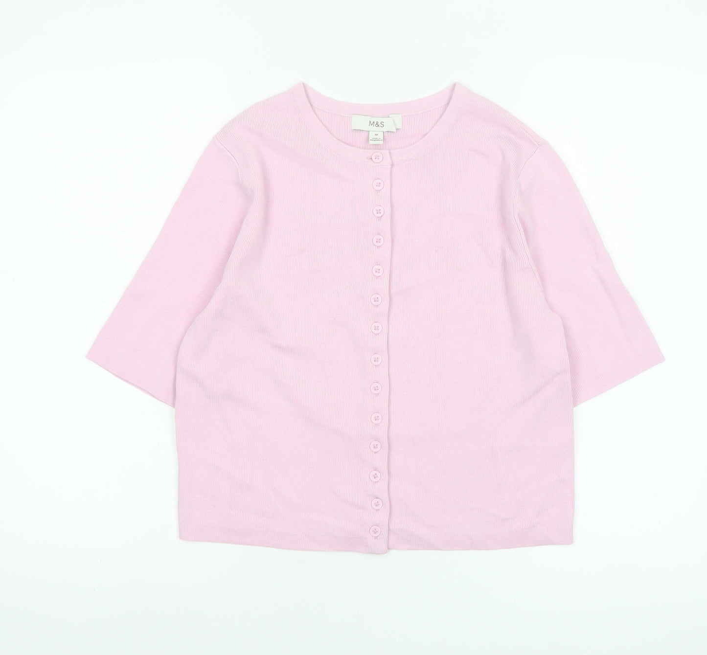 Marks and Spencer Womens Pink Button-Up Knit Top M