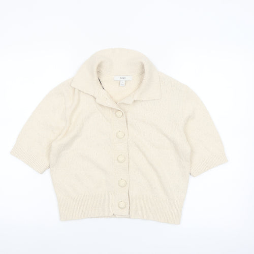 Marks and Spencer Women’s Beige Knit Short Sleeve Collared Button-Up Top Size S