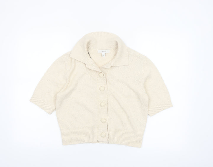 Marks and Spencer Women’s Beige Knit Short Sleeve Collared Button-Up Top Size S