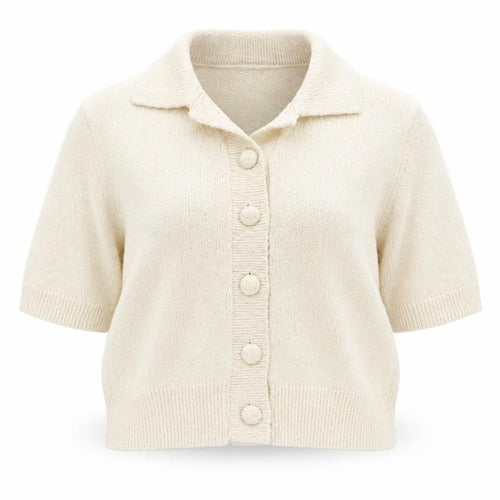 Marks and Spencer Women’s Beige Knit Short Sleeve Collared Button-Up Top Size S