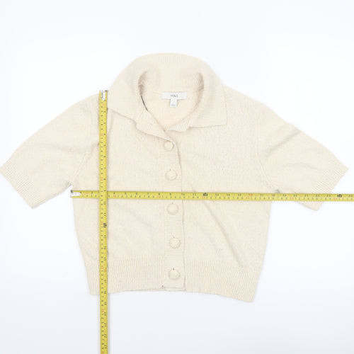 Marks and Spencer Women’s Beige Knit Short Sleeve Collared Button-Up Top Size S