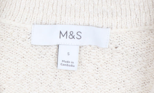 Marks and Spencer Women’s Beige Knit Short Sleeve Collared Button-Up Top Size S