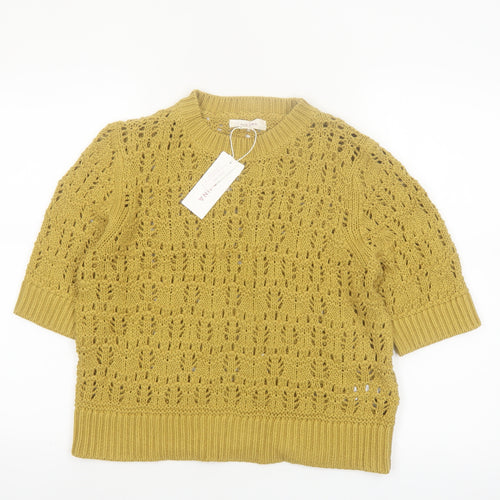 Marks and Spencer Per Una Women’s Yellow Cotton Open Knit Jumper M