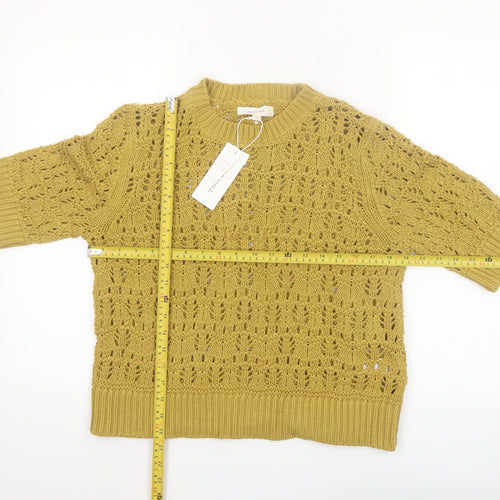 Marks and Spencer Per Una Women’s Yellow Cotton Open Knit Jumper M