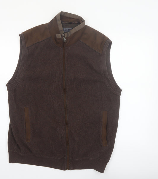 Claudio Campione Men's Brown 2XL Bodywarmer Cotton Leather Waistcoat