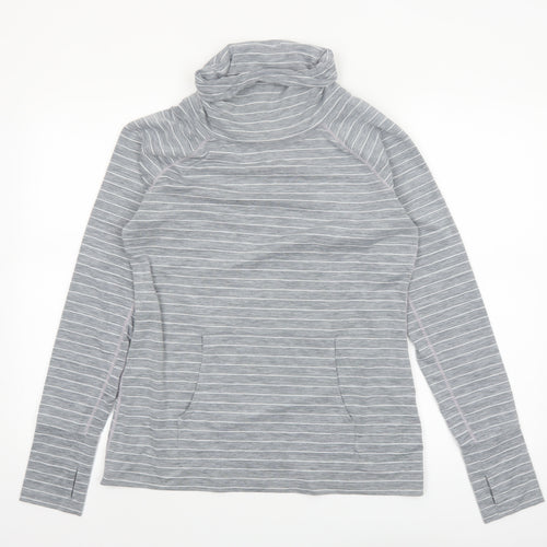 GapFit Women Grey Striped Long Sleeve High Neck Performance Top M