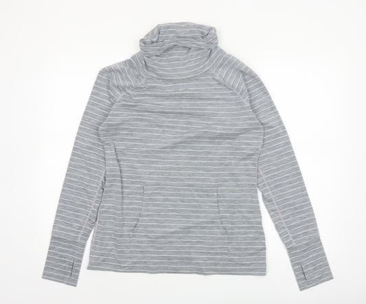 GapFit Women Grey Striped Long Sleeve High Neck Performance Top M