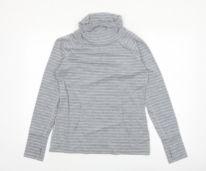 GapFit Women Grey Striped Long Sleeve High Neck Performance Top M