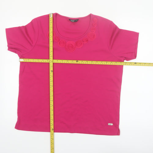 TIGI Womens Pink Short Sleeve Embroidered Round Neck T-Shirt Size 18/20