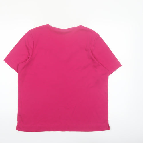 TIGI Womens Pink Short Sleeve Embroidered Round Neck T-Shirt Size 18/20