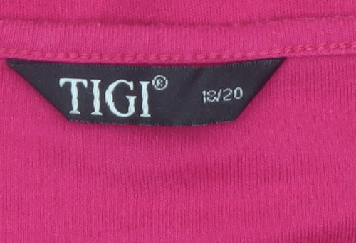 TIGI Womens Pink Short Sleeve Embroidered Round Neck T-Shirt Size 18/20