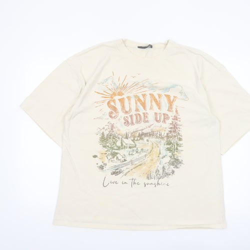 Cider Men's Beige 'Sunny Side Up' Graphic Cotton T-Shirt XL