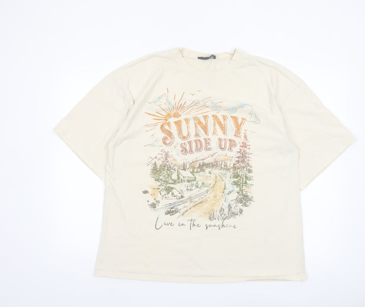 Cider Men's Beige 'Sunny Side Up' Graphic Cotton T-Shirt XL