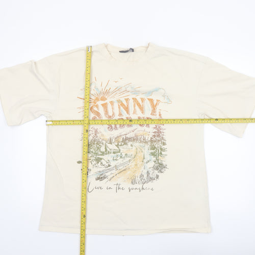 Cider Men's Beige 'Sunny Side Up' Graphic Cotton T-Shirt XL