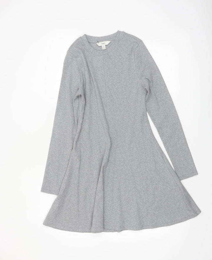 Marks and Spencer Women’s Grey Fit & Flare Long Sleeve Jersey Dress Size 8