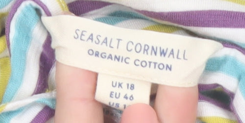 Seasalt Cornwall Women’s Multicoloured Striped Organic Cotton T-Shirt UK 18