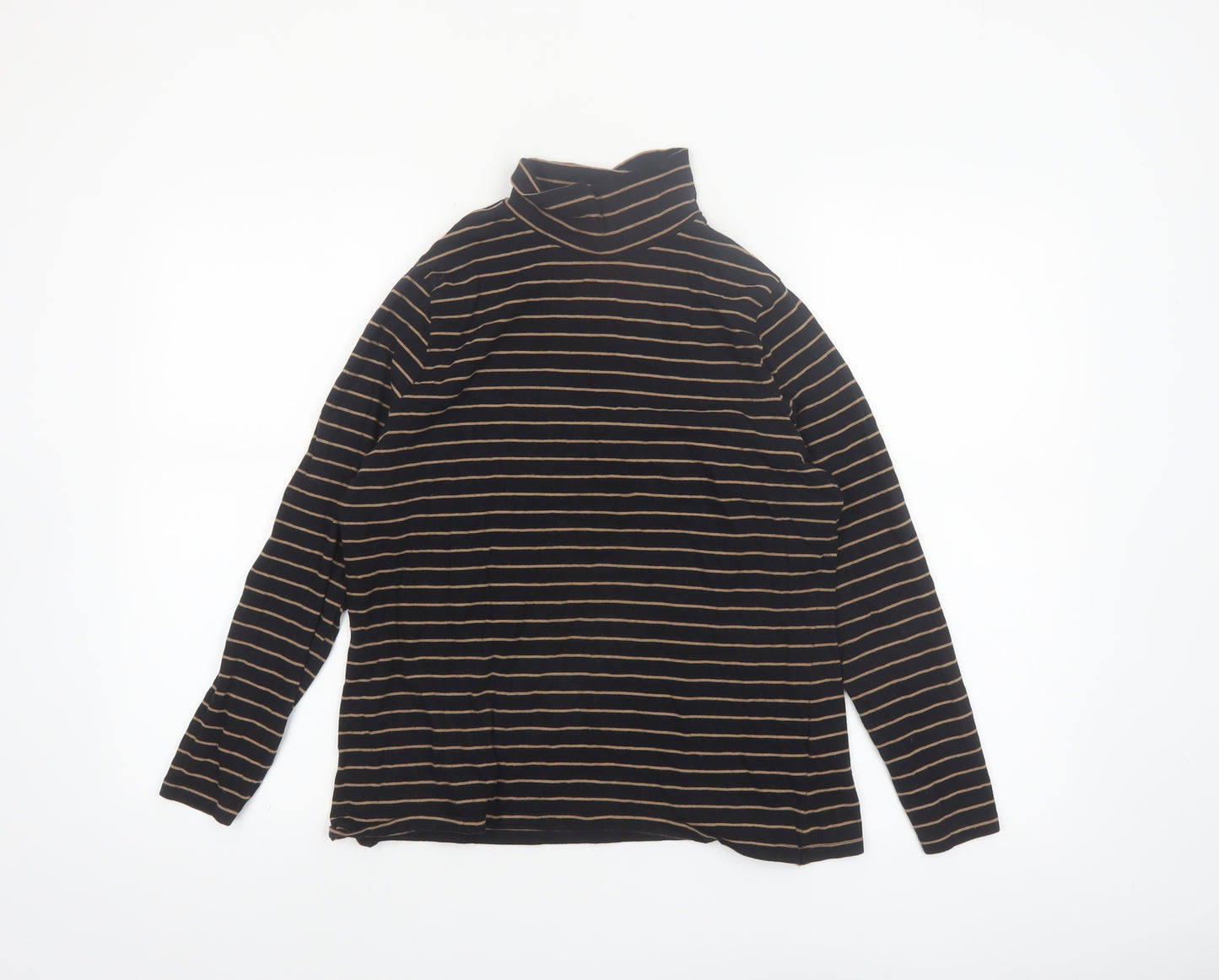 Marks and Spencer Women's Black Striped Roll Neck Long Sleeve Top Size 16