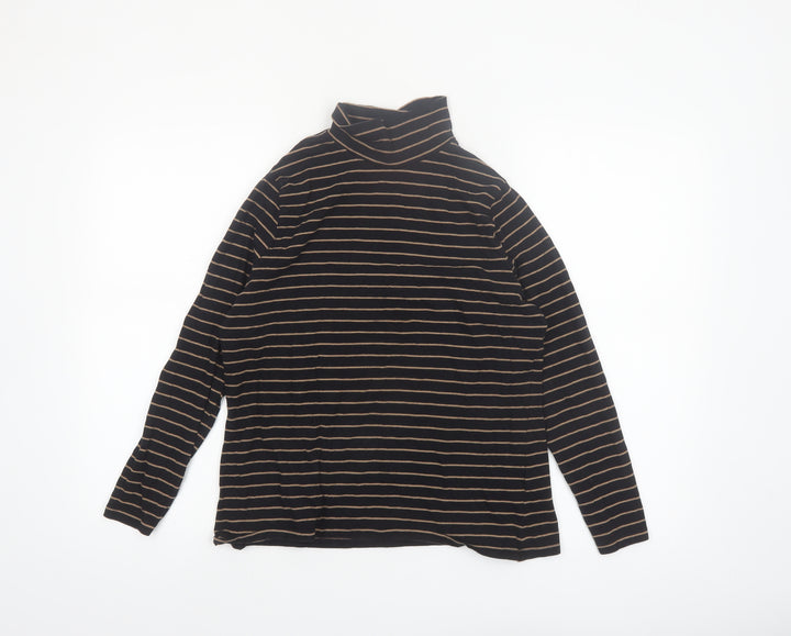 Marks and Spencer Women's Black Striped Roll Neck Long Sleeve Top Size 16