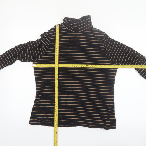 Marks and Spencer Women's Black Striped Roll Neck Long Sleeve Top Size 16