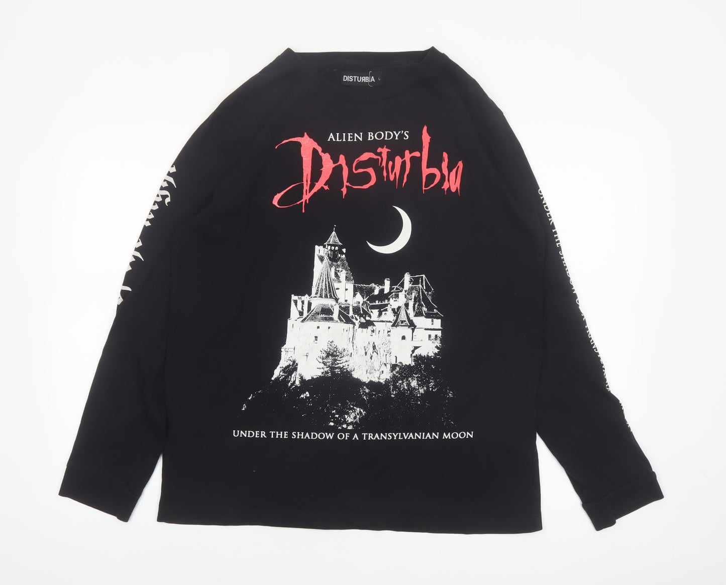 Disturbia Men's Black Gothic Graphic Long Sleeve T-Shirt Size L