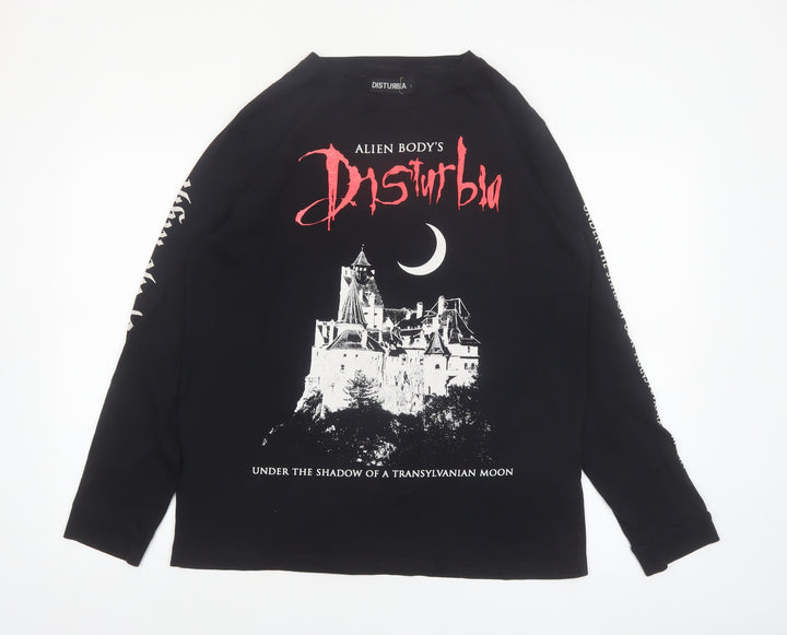 Disturbia Men's Black Gothic Graphic Long Sleeve T-Shirt Size L