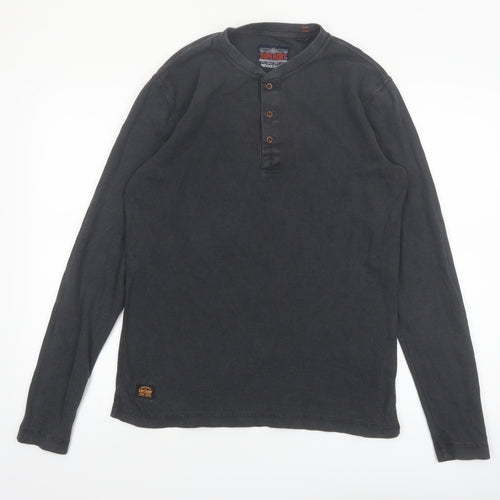 Superdry Men’s Black Henley Long Sleeve Cotton T-Shirt Size S