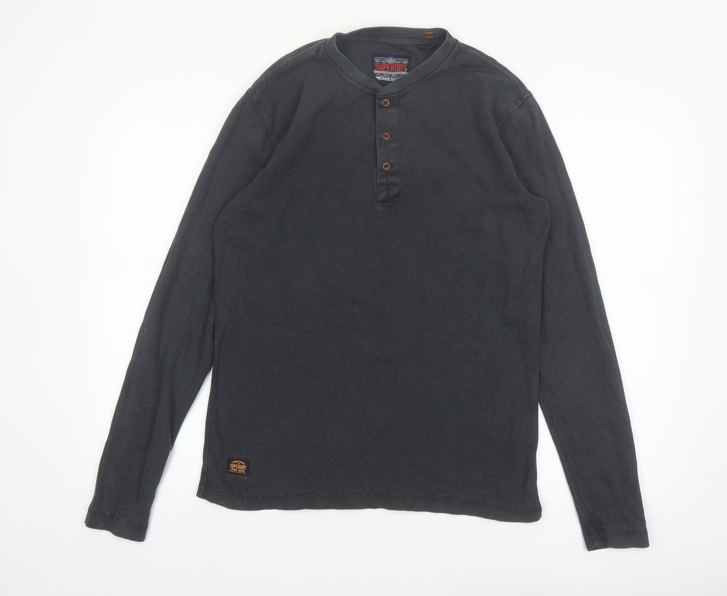 Superdry Men’s Black Henley Long Sleeve Cotton T-Shirt Size S