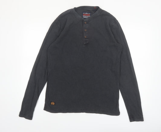 Superdry Men’s Black Henley Long Sleeve Cotton T-Shirt Size S