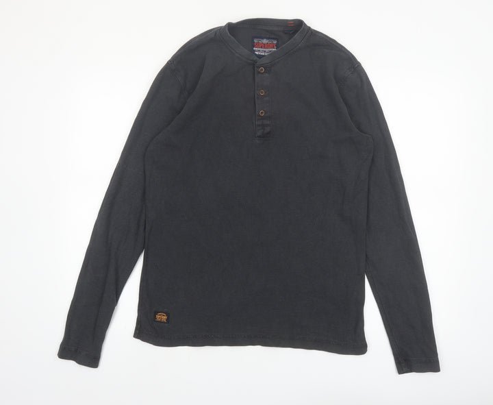Superdry Men’s Black Henley Long Sleeve Cotton T-Shirt Size S