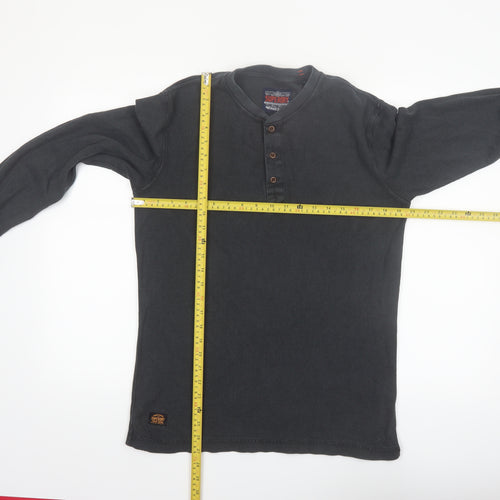 Superdry Men’s Black Henley Long Sleeve Cotton T-Shirt Size S