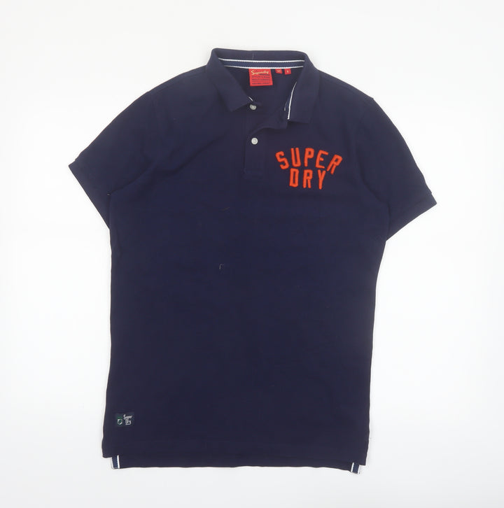 Superdry Men's Blue Slim Fit Short Sleeve Cotton Polo Shirt Size S