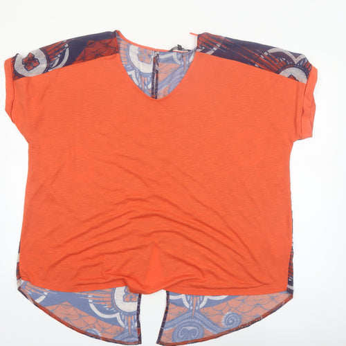 Next Women Orange Geometric Tunic Blouse Size 22 V-Neck Short Sleeve