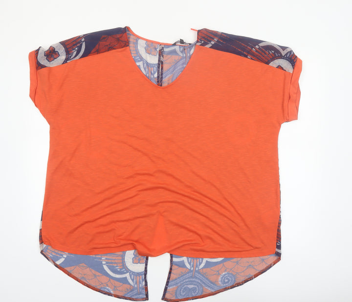 Next Women Orange Geometric Tunic Blouse Size 22 V-Neck Short Sleeve