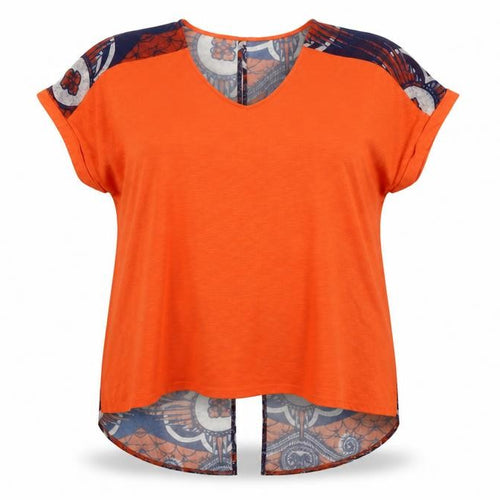 Next Women Orange Geometric Tunic Blouse Size 22 V-Neck Short Sleeve