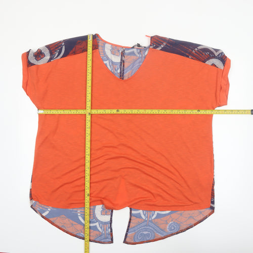 Next Women Orange Geometric Tunic Blouse Size 22 V-Neck Short Sleeve