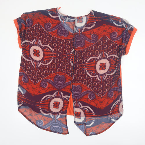 Next Women Orange Geometric Tunic Blouse Size 22 V-Neck Short Sleeve