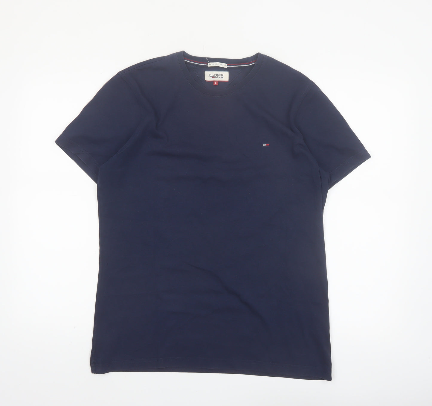 Hilfiger Denim Men's Navy Blue Crew Neck Cotton T-Shirt Size L
