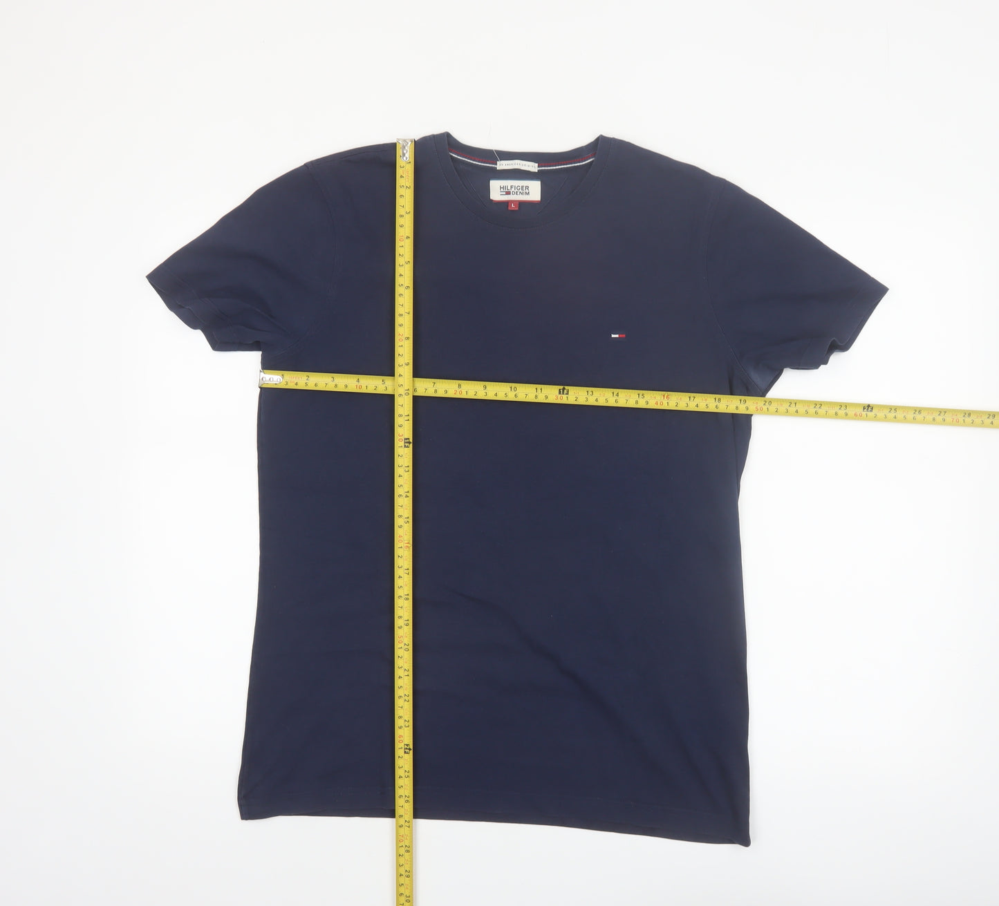 Hilfiger Denim Men's Navy Blue Crew Neck Cotton T-Shirt Size L