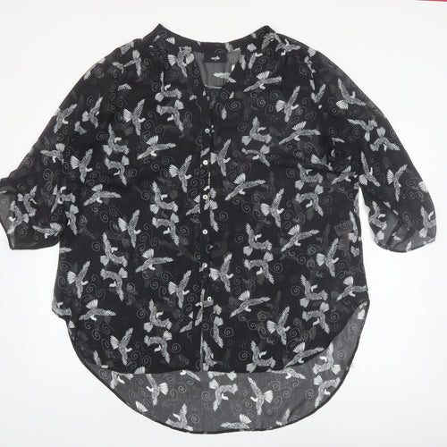 Wallis Women’s Black Bird Print Chiffon Tunic Blouse XL
