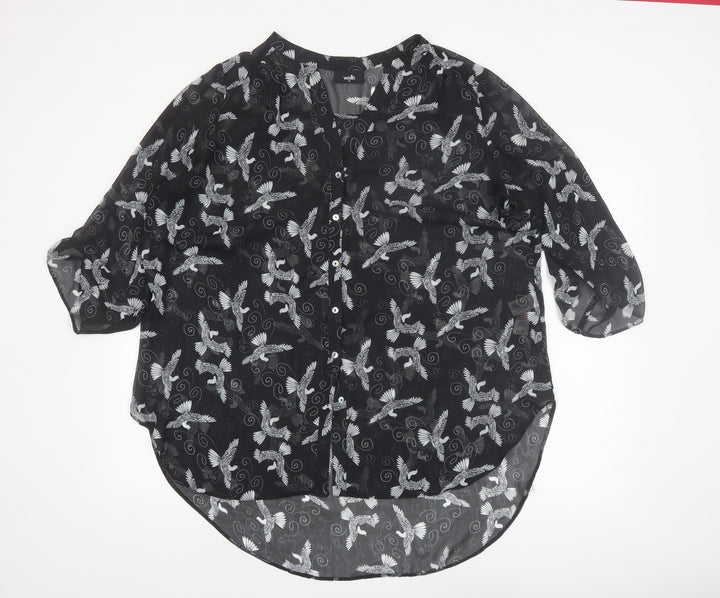 Wallis Women’s Black Bird Print Chiffon Tunic Blouse XL