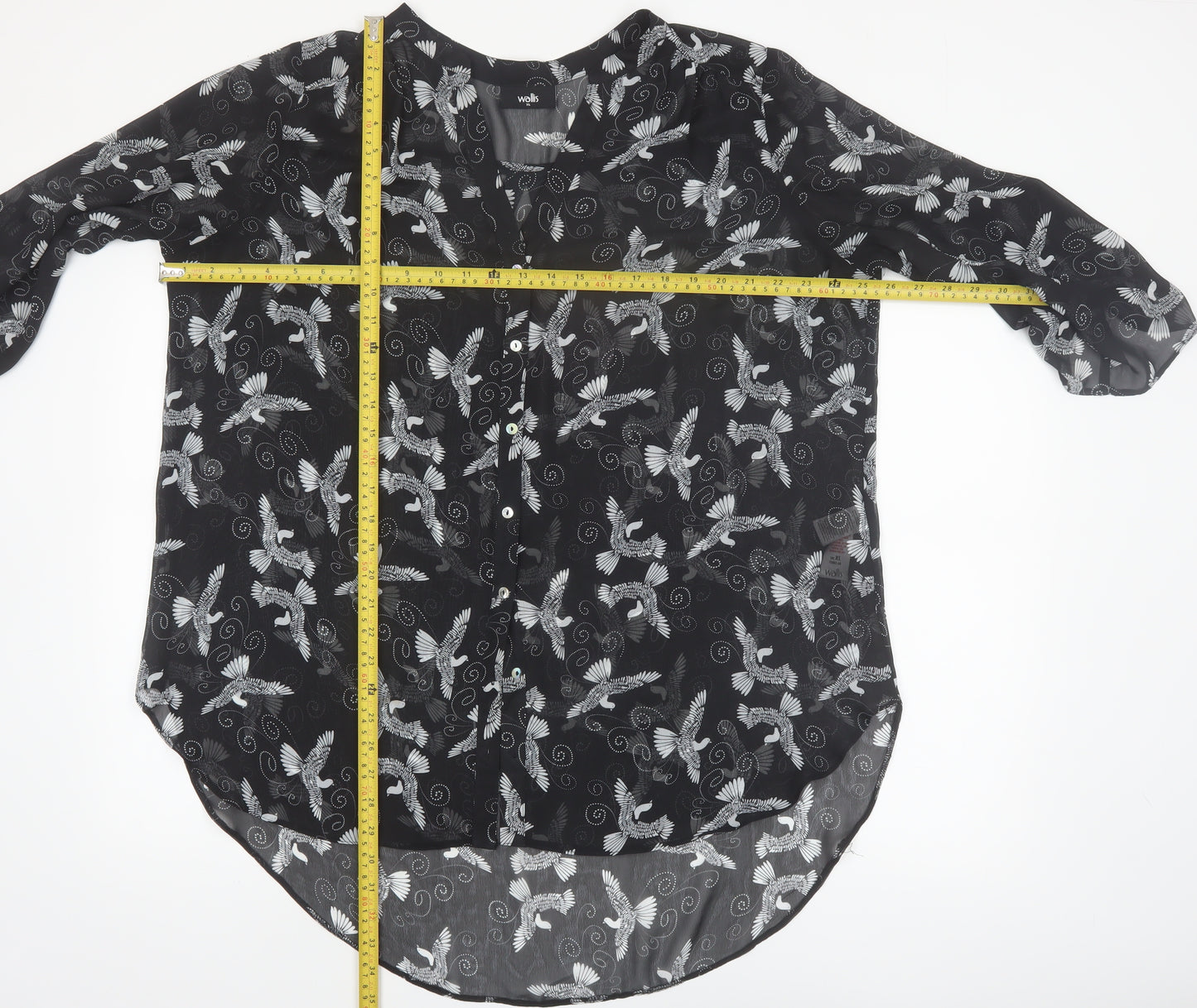 Wallis Women’s Black Bird Print Chiffon Tunic Blouse XL