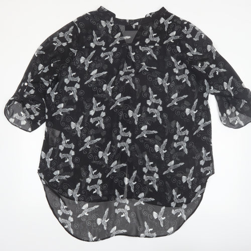 Wallis Women’s Black Bird Print Chiffon Tunic Blouse XL