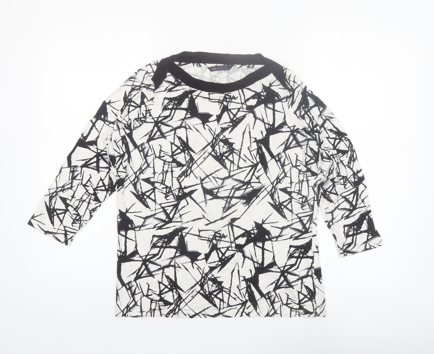 Marks and Spencer Womens Black White Geometric Jersey T-Shirt Size 14
