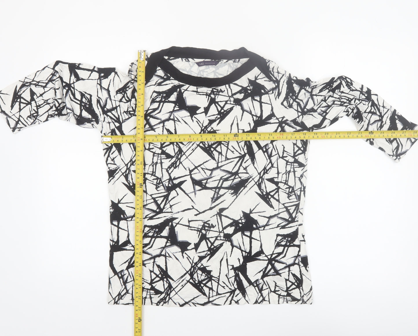 Marks and Spencer Womens Black White Geometric Jersey T-Shirt Size 14