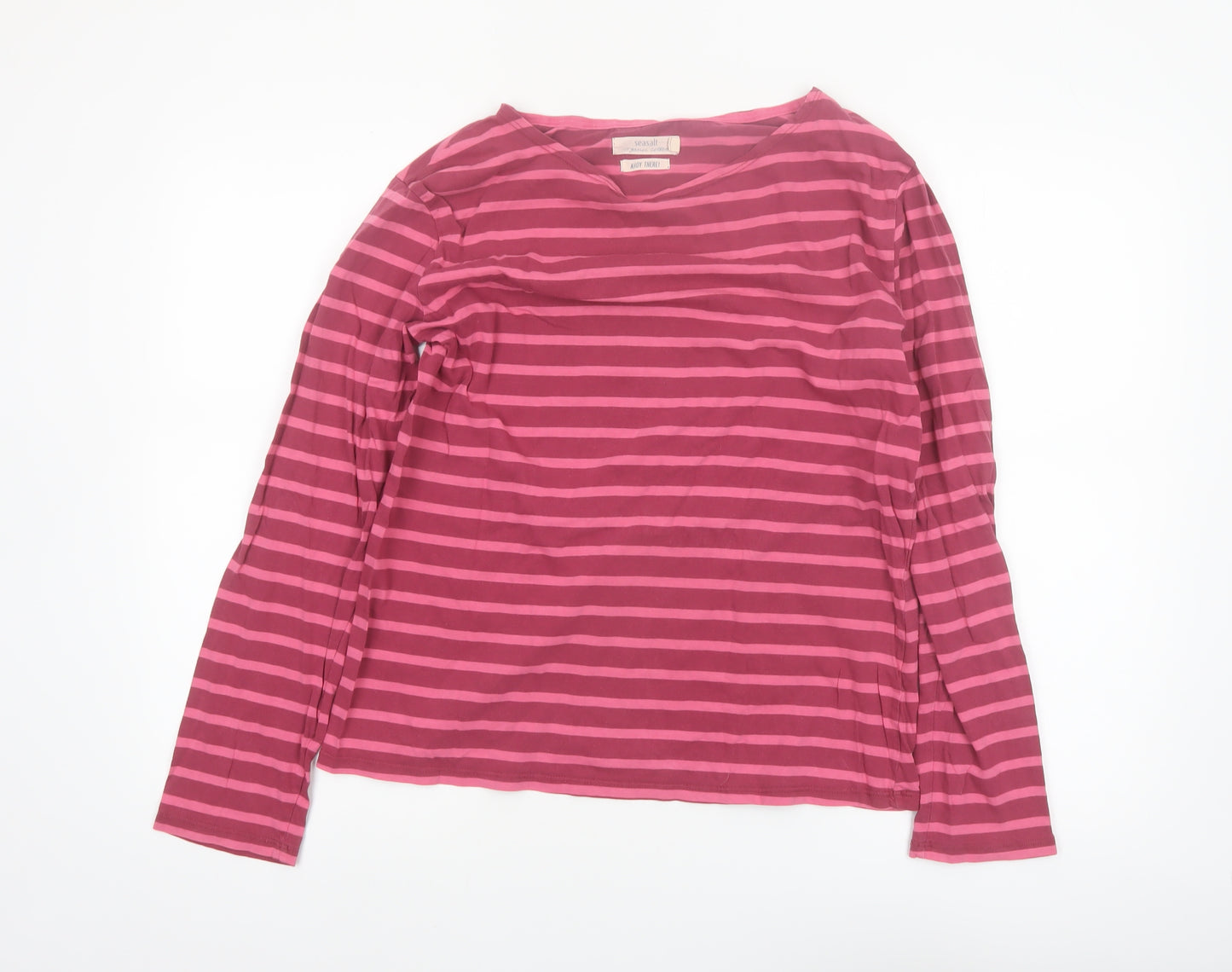 Seasalt Women’s Pink Striped Organic Cotton Long Sleeve Top Size 14